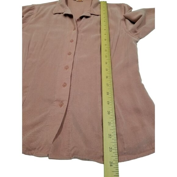 Tianello‎ Button Up Blouse Tencel Waist Shaping Pinkish Red Collar Long Sleeve S - Picture 7 of 12